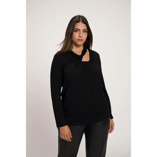 Ulla Popken  T-shirt, découpe, Slim, col V drapé, manches longues 