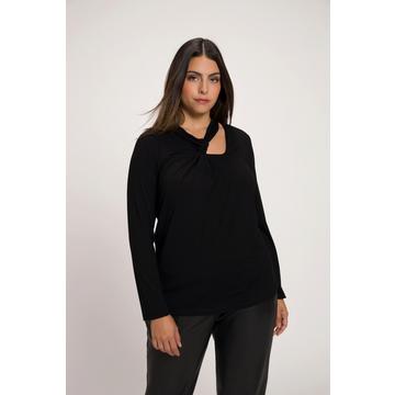 T-shirt, découpe, Slim, col V drapé, manches longues