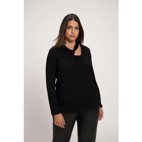 Ulla Popken  Shirt, Cut-Out, Slim, drapierter V-Ausschnitt, Langarm 