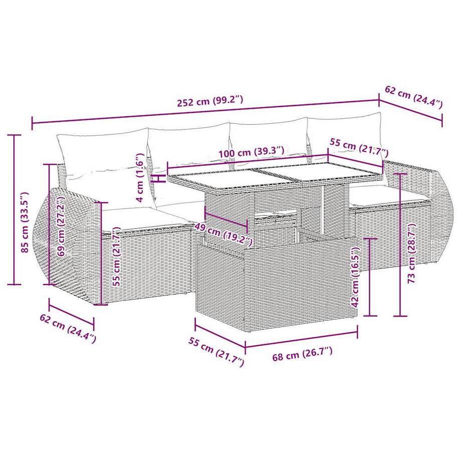 VidaXL Ensemble de canapés de jardin rotin synthétique  