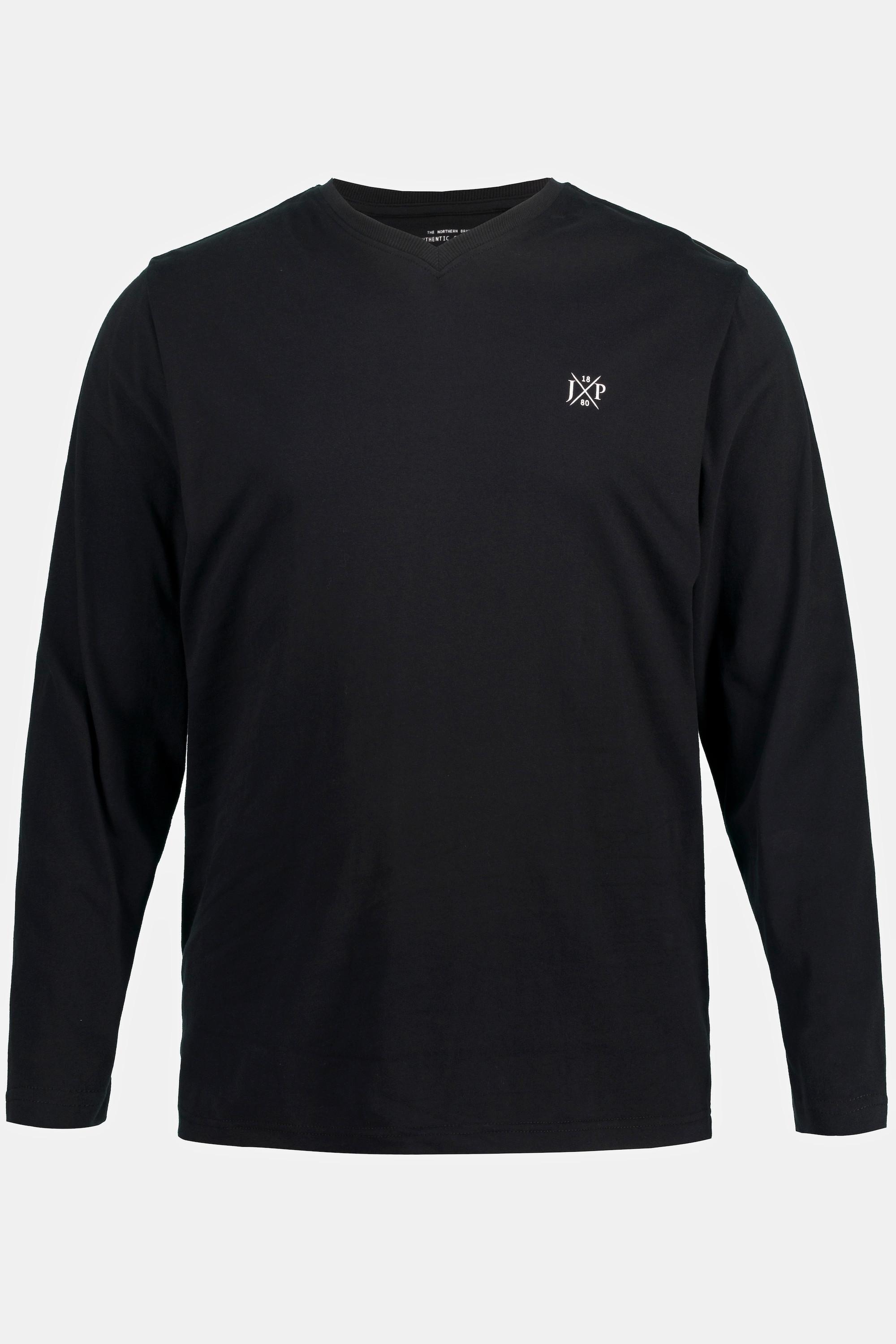 JP1880  T-shirt collection Basic, manches longues et col en V noir 