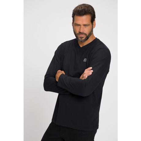 JP1880  T-shirt collection Basic, manches longues et col en V noir 