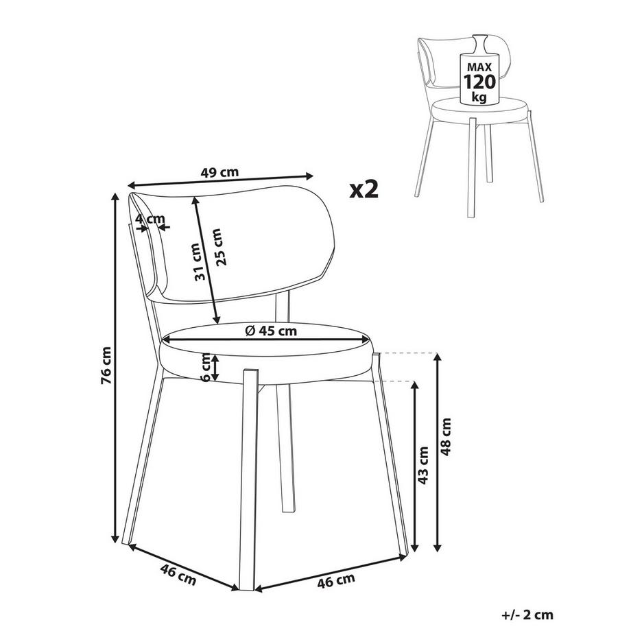 Beliani Lot de 2 chaises de salle à manger en Tissu  BRONTE  