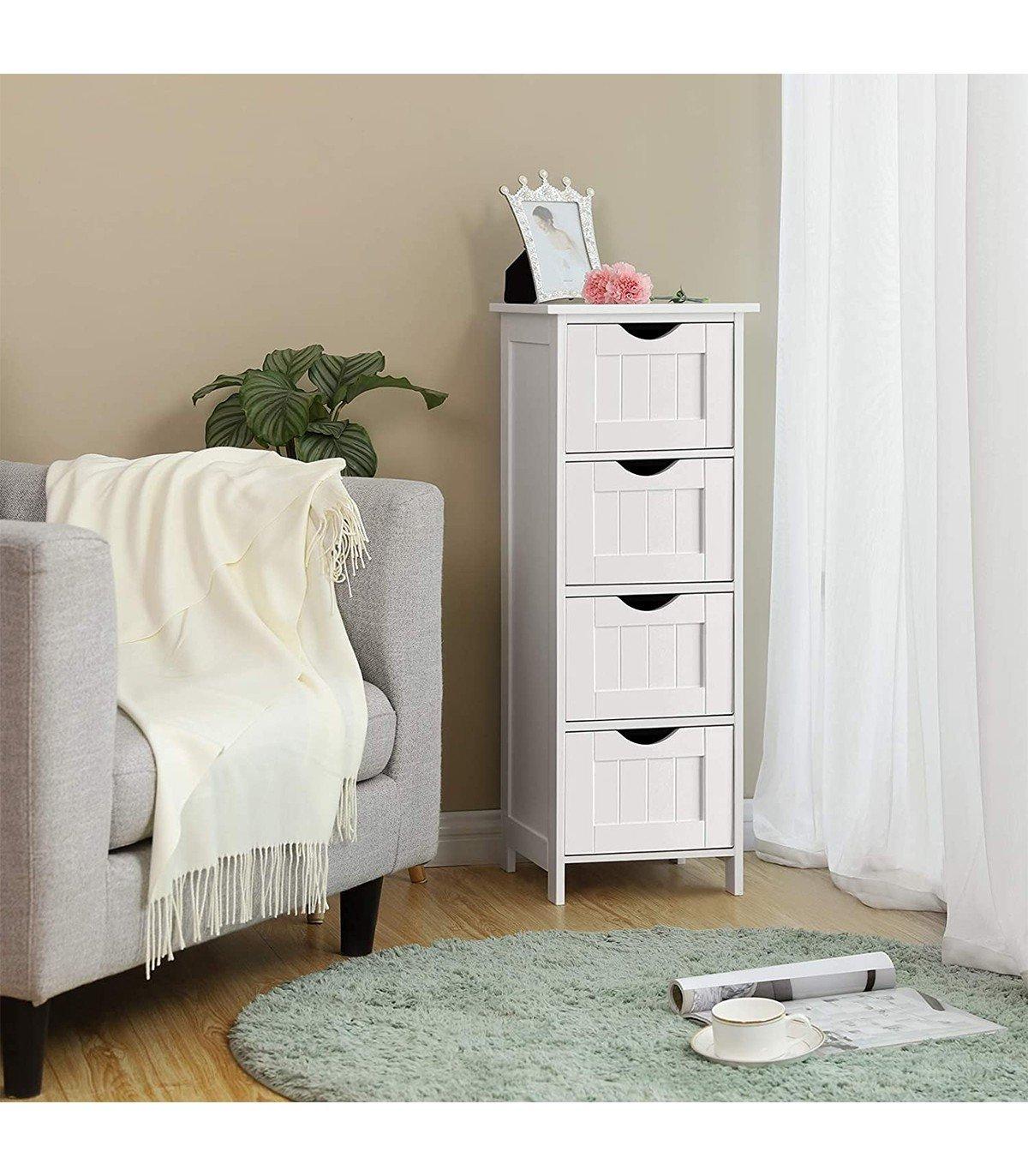 Calicosy Chiffonnier de rangement 4 tiroirs blanc - L30 x H82 cm  