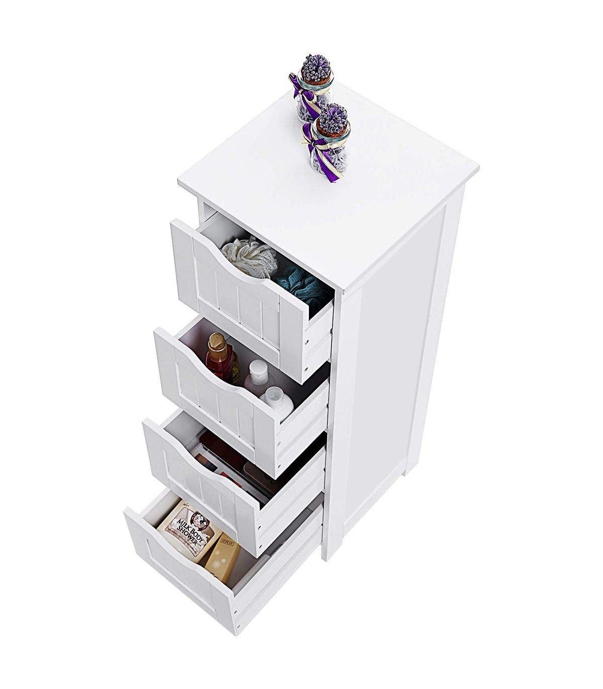 Calicosy Chiffonnier de rangement 4 tiroirs blanc - L30 x H82 cm  