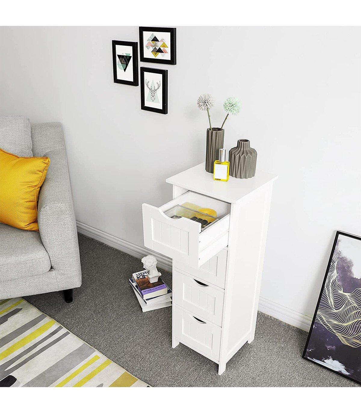 Calicosy Chiffonnier de rangement 4 tiroirs blanc - L30 x H82 cm  