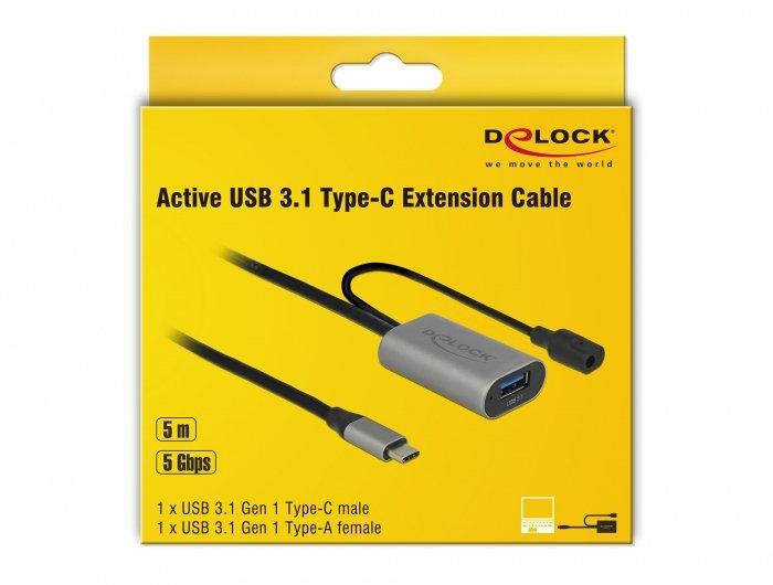 DeLock  85391 cavo USB 5 m USB 3.2 Gen 1 (3.1 Gen 1) USB A USB C Nero, Grigio 