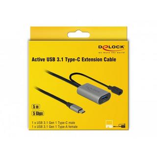 DeLock  85391 cavo USB 5 m USB 3.2 Gen 1 (3.1 Gen 1) USB A USB C Nero, Grigio 