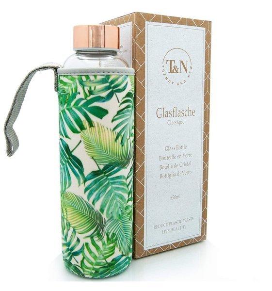 Image of Glastrinkflasche Wasserflasche Classique (roségold, Tropical Leaves, 550ml) Unisex Grün ONE SIZE