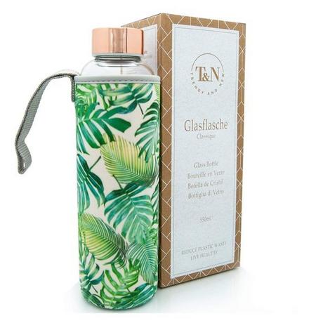 T&N  Glastrinkflasche Wasserflasche Classique (Roségold, Tropical Leaves, 550ml) 