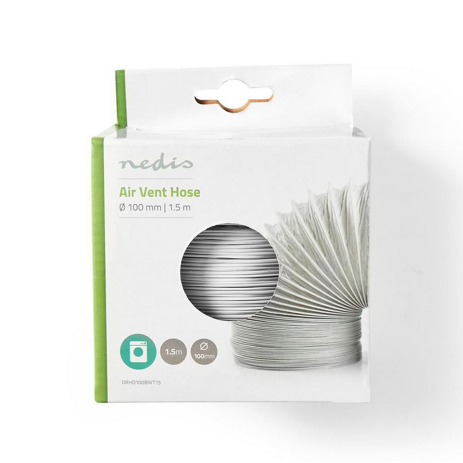 Nedis Tubo di uscita aria PVC | 100 mm | 1,50 m | Adatto per: Ventilazione dell'aria / Asciugatrici | Bianco  