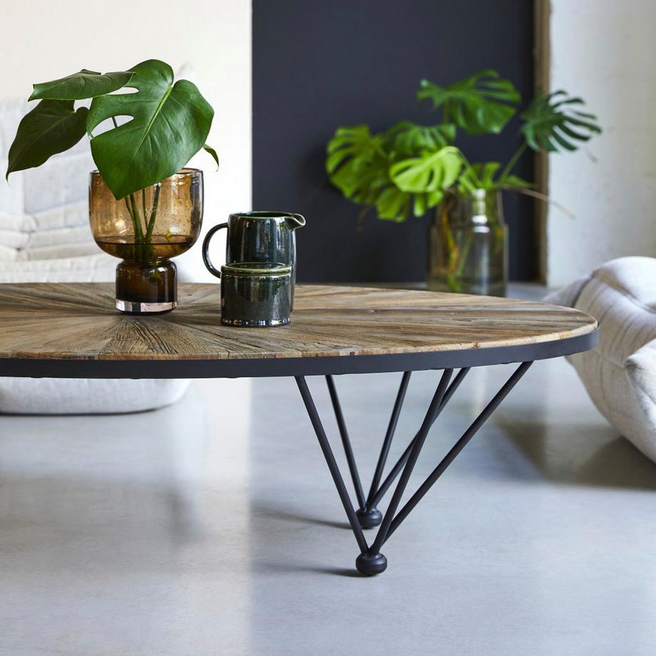 Tikamoon Couchtisch aus massivem Recycling-Ulmenholz und Metall Lancelot  