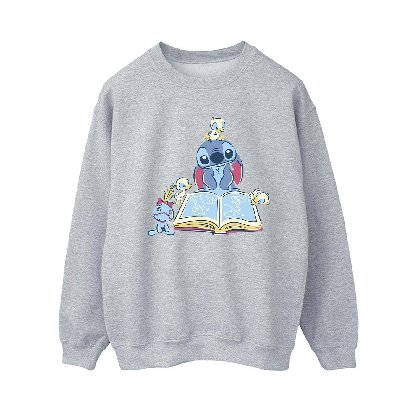 Image of Lilo & Stitch Reading A Book Sweatshirt Damen Grau XXL