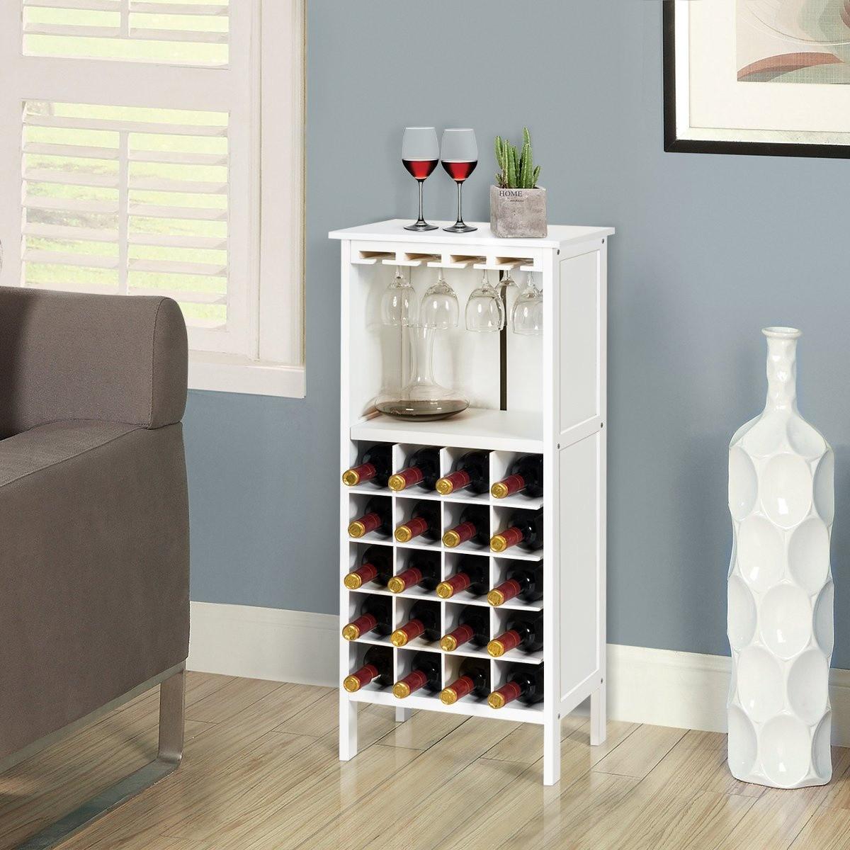 Northix Portabottiglie in legno per 20 bottiglie con appendiabiti in vetro 42 x 24,5 x 96 cm bianco  