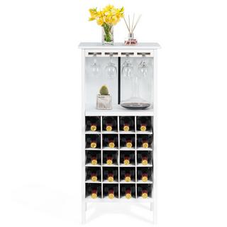 Northix Portabottiglie in legno per 20 bottiglie con appendiabiti in vetro 42 x 24,5 x 96 cm bianco  