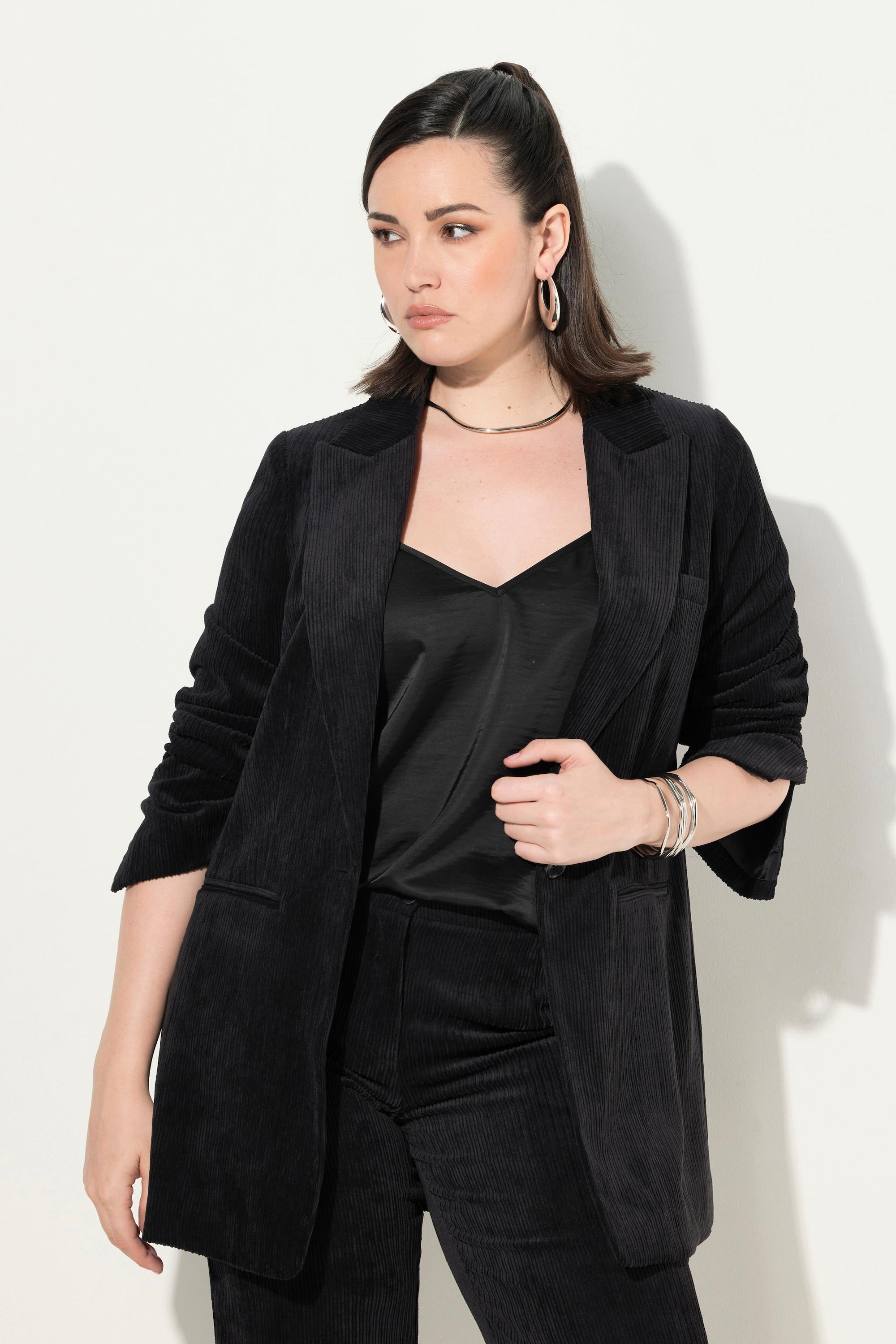 Ulla Popken  Blazer in velluto a coste con revers e doppio spacco sul retro 