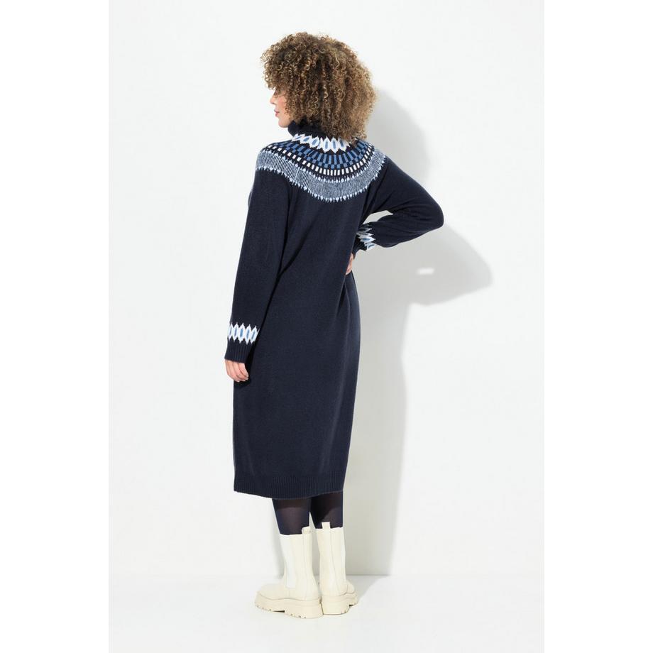 Ulla Popken Abito in maglia motivo norvegese collo alto maniche lunghe  