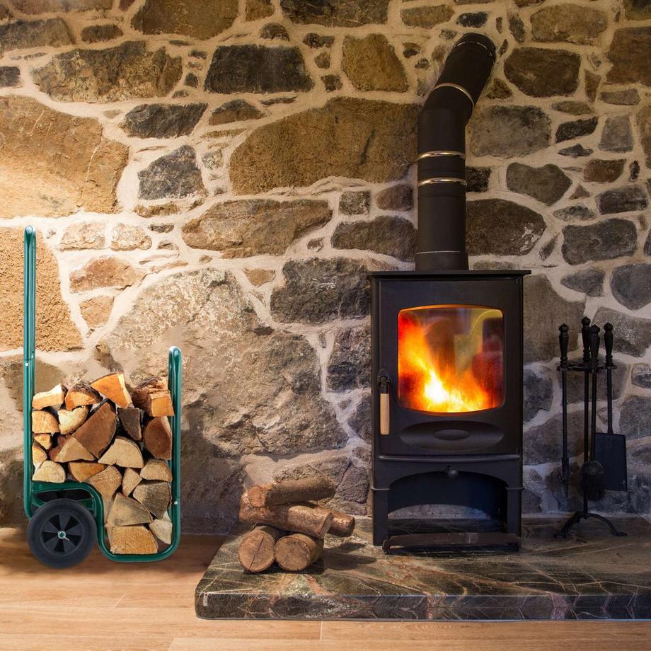 B2X Carro per legna da ardere verde con pneumatici in gomma  