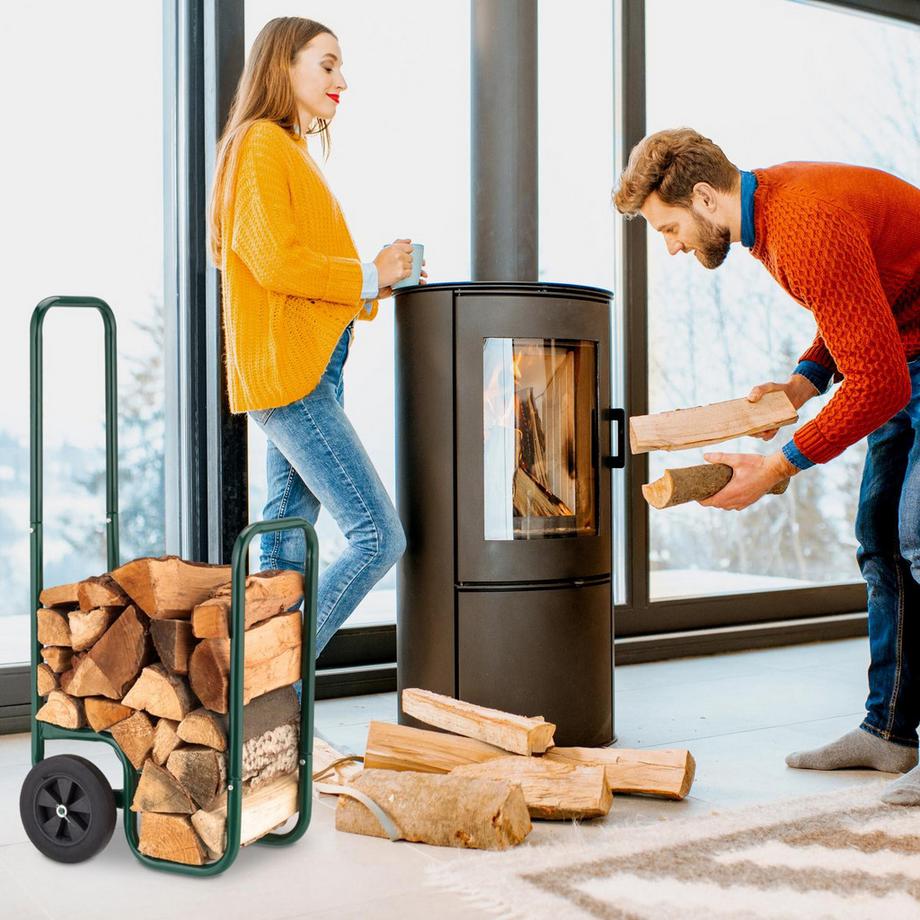 B2X Carro per legna da ardere verde con pneumatici in gomma  