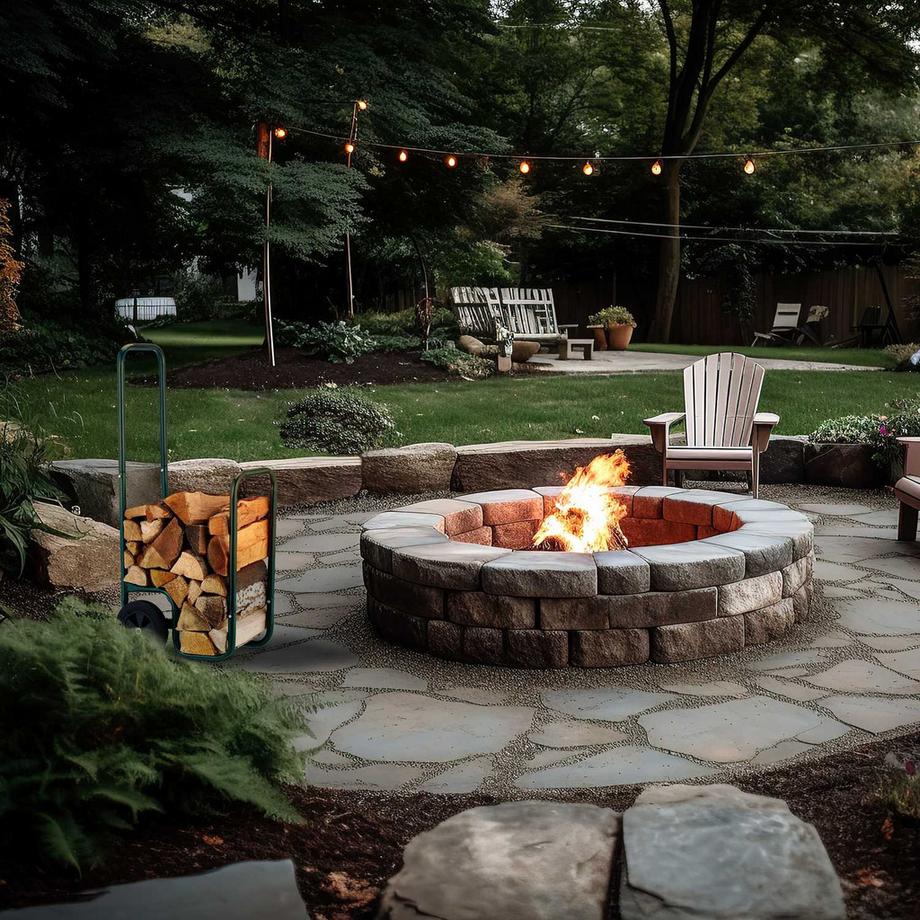 B2X Carro per legna da ardere verde con pneumatici in gomma  