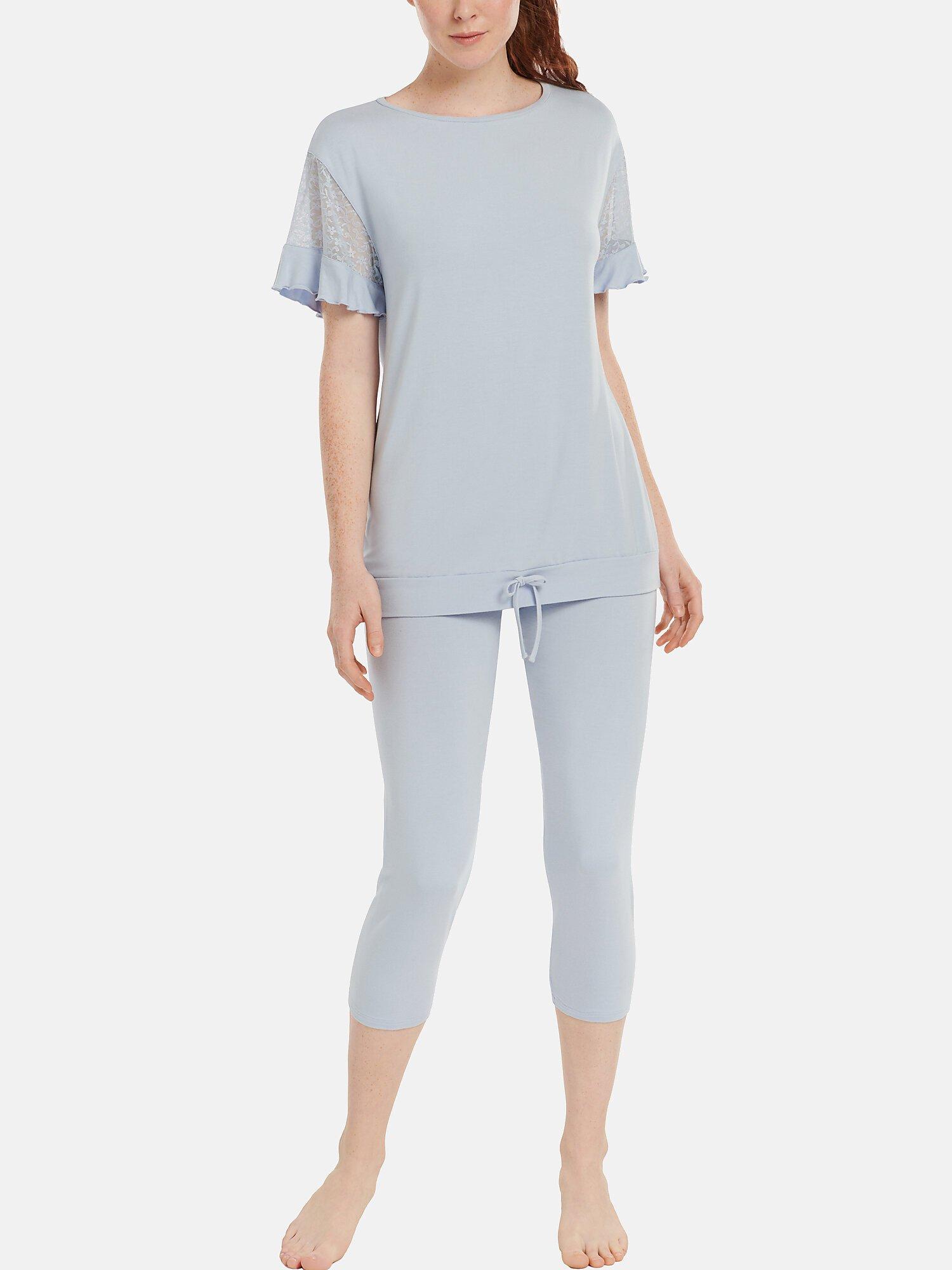 Image of Pyjama Hausanzug Leggings Top Kurzarm Smooth Unisex Himmelblau M