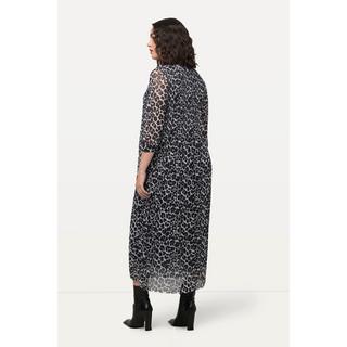 Ulla Popken  Abito maxi di mesh a doppio strato con fantasia leopardata, scollo a girocollo e maniche lunghe 