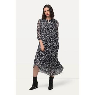 Ulla Popken  Abito maxi di mesh a doppio strato con fantasia leopardata, scollo a girocollo e maniche lunghe 