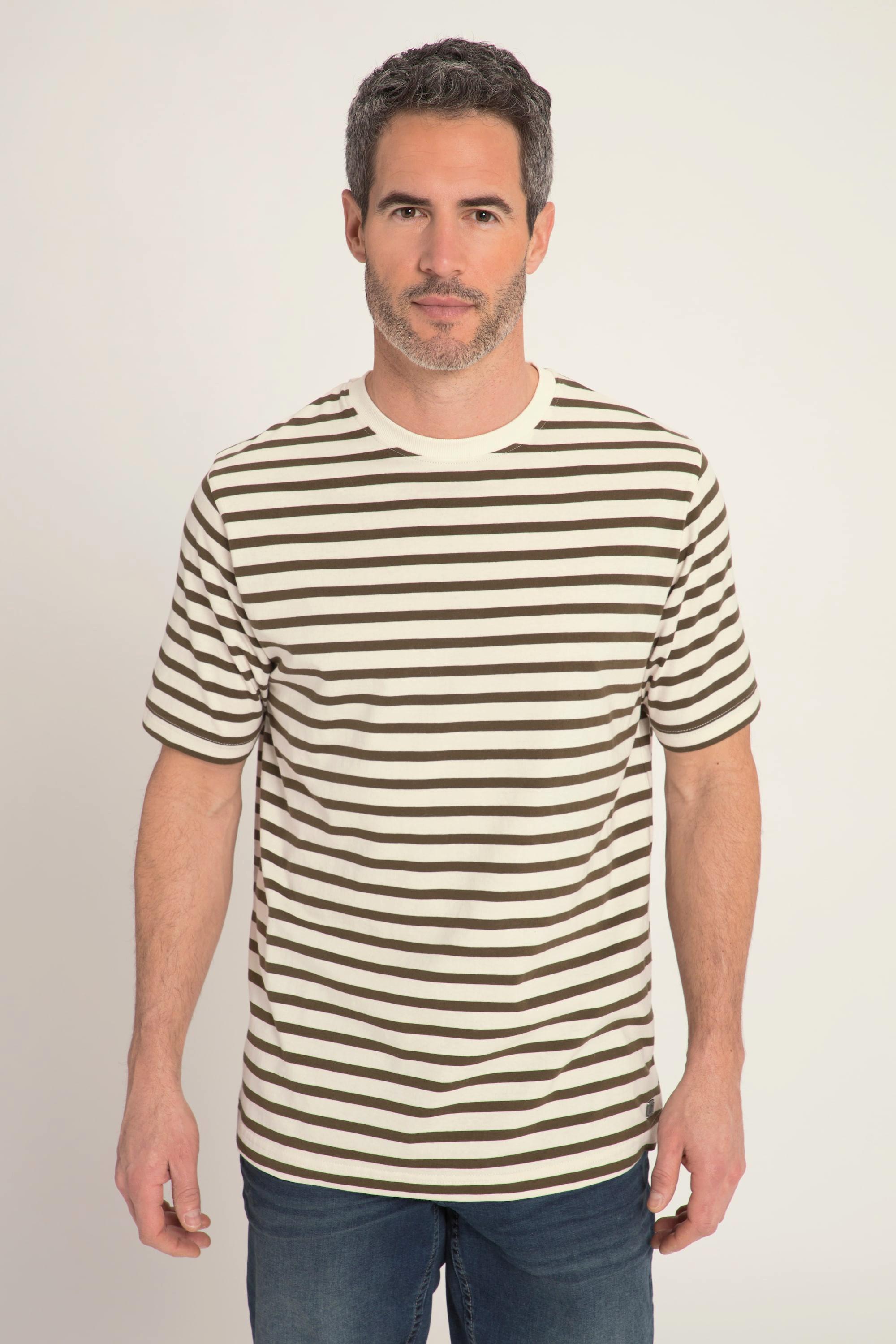 JP1880  T-shirt a righe con scollo a girocollo e mezze maniche 