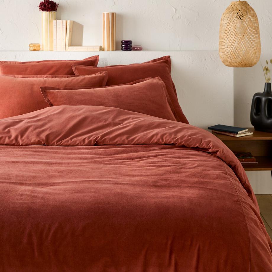 Housse de couette biface velours/coton lavé Noria
