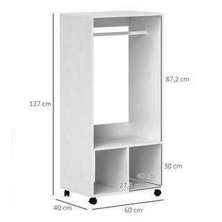 Northio Mobile Armadio Guardaroba con Ripiano 4 Ruote Girevoli per Soggiorno Camera da Letto Lega di Alluminio 60 x 40 x 127 cm Bianco  