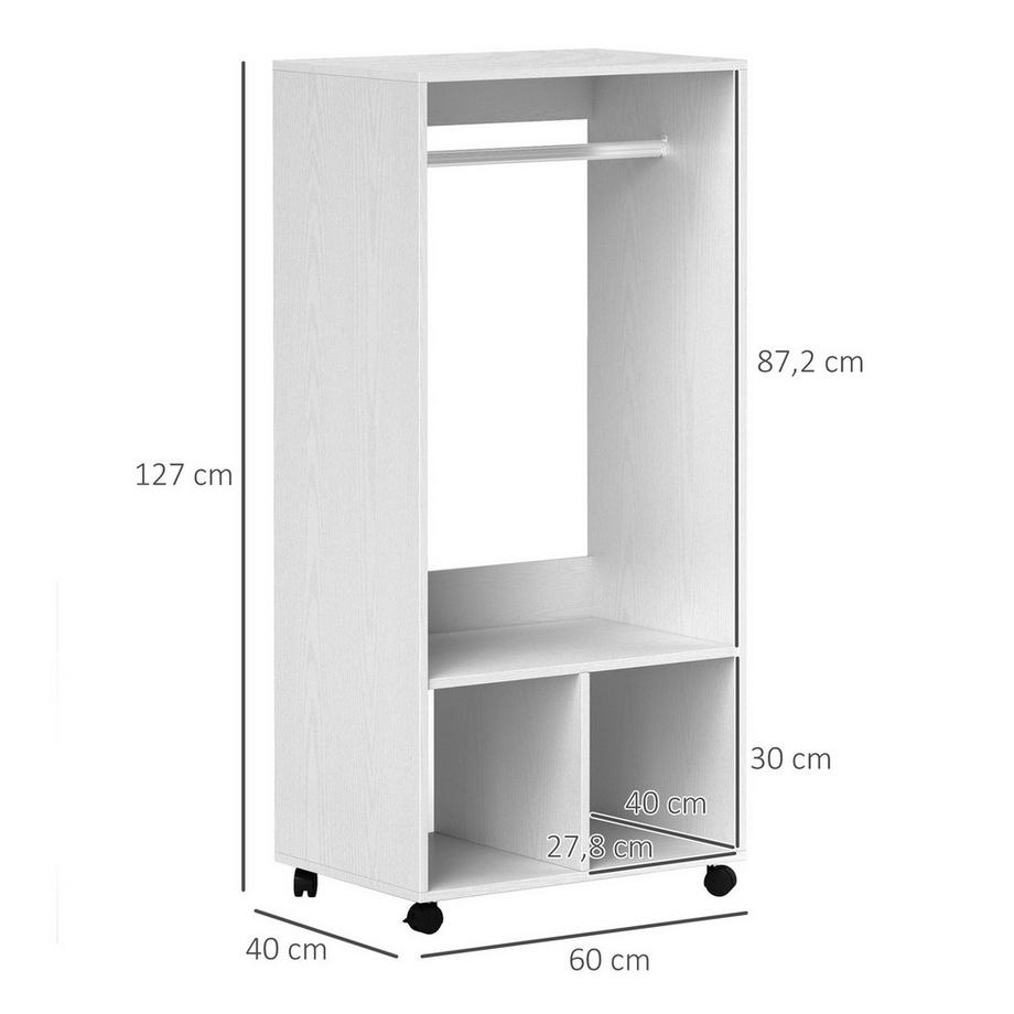 Northio Mobiler Kleiderschrank Garderobe Schrank mit Regal 4 Schwenkräder für Wohnzimmer Schlafzimmer, Aluminiumlegierungen, 60 x 40 x 127 cm, Weiß Aosom  