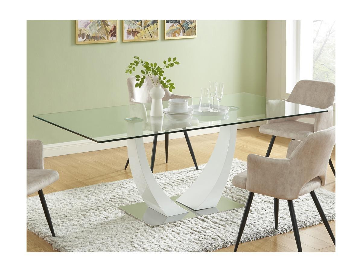 Vente-unique Table à manger 8 personnes en verre trempé, MDF et acier inoxydable - Blanc - MEZZO II  