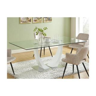 Vente-unique Table à manger 8 personnes en verre trempé, MDF et acier inoxydable - Blanc - MEZZO II  