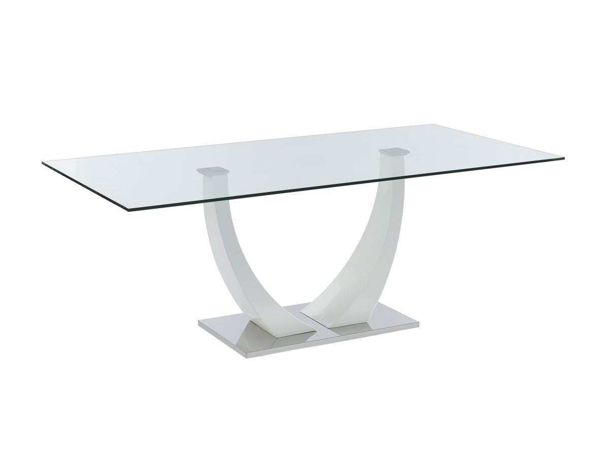 Vente-unique Table à manger 8 personnes en verre trempé, MDF et acier inoxydable - Blanc - MEZZO II  