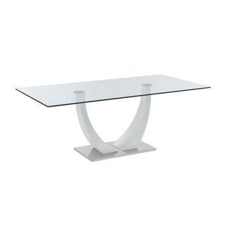 Vente-unique Table à manger 8 personnes en verre trempé, MDF et acier inoxydable - Blanc - MEZZO II  