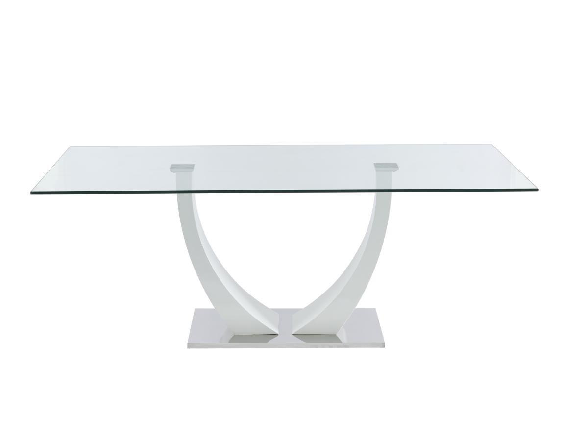 Vente-unique Table à manger 8 personnes en verre trempé, MDF et acier inoxydable - Blanc - MEZZO II  