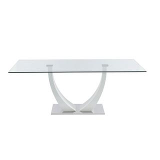 Vente-unique Table à manger 8 personnes en verre trempé, MDF et acier inoxydable - Blanc - MEZZO II  