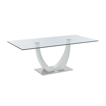 Table à manger 8 personnes en verre trempé, MDF et acier inoxydable - Blanc - MEZZO II