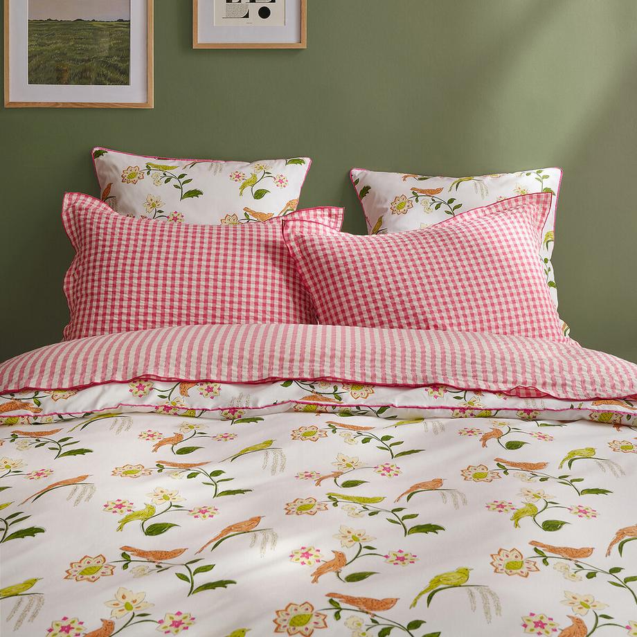 La Redoute Intérieurs Kissenbezug NORA aus Baumwollperkal mit Vogel- und Blumenprint  