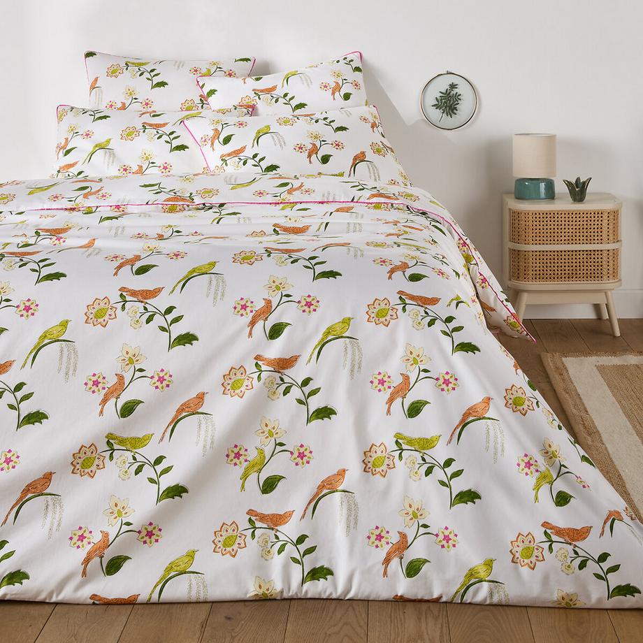 La Redoute Intérieurs Kissenbezug NORA aus Baumwollperkal mit Vogel- und Blumenprint  