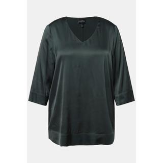 Ulla Popken  Blusenshirt, Satin, Boxy, V-Ausschnitt, 3/4-Arm 