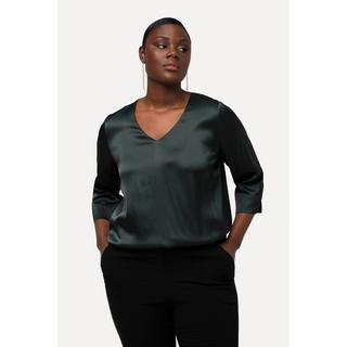 Ulla Popken  Blusenshirt, Satin, Boxy, V-Ausschnitt, 3/4-Arm 