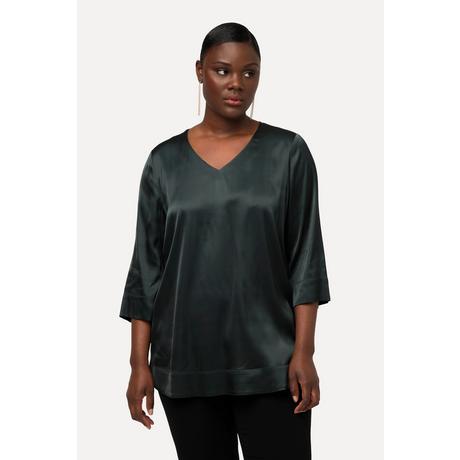 Ulla Popken  Blusenshirt, Satin, Boxy, V-Ausschnitt, 3/4-Arm 