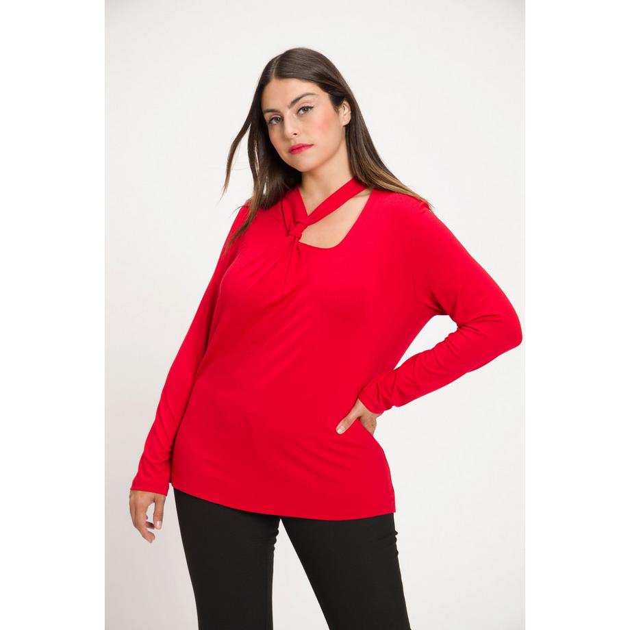 Ulla Popken Slim Fit Découpe Col V Drapé Manches Longues T-shirt  