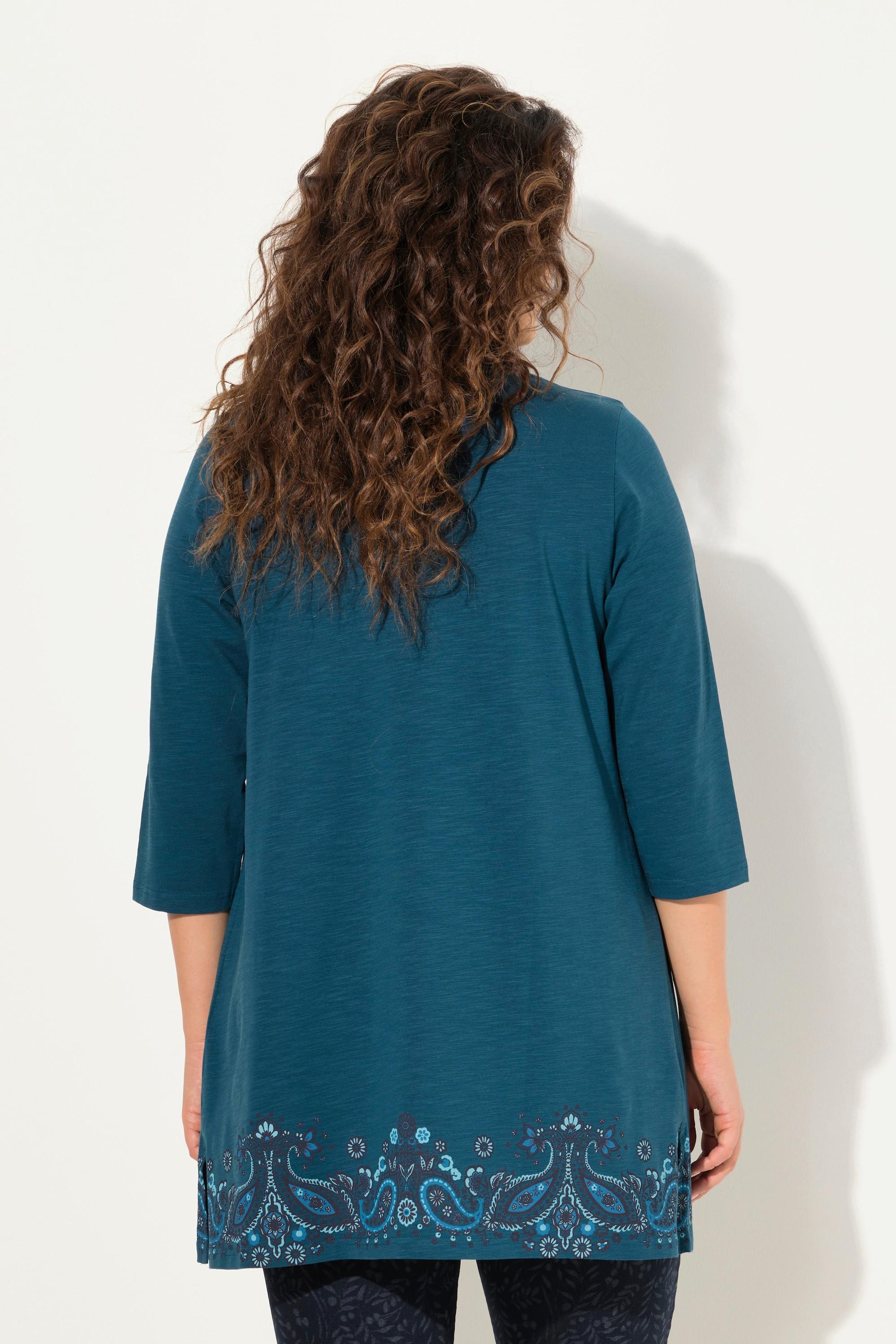 Ulla Popken  Longshirt, Bordürendruck, A-Linie, V-Ausschnitt, 3/4-Arm 