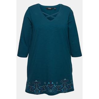 Ulla Popken  Longshirt, Bordürendruck, A-Linie, V-Ausschnitt, 3/4-Arm 