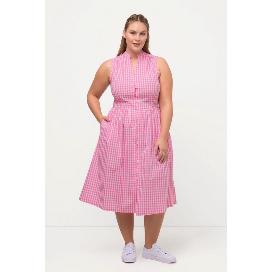 Ulla Popken Abito Trachten Quadri Scollo a V Senza Maniche con Tasche  