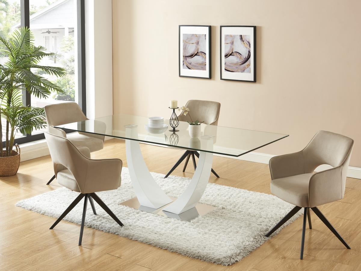 Vente-unique Lot de 2 chaises pivotantes avec accoudoirs en velours et métal noir - Beige - KONYA  