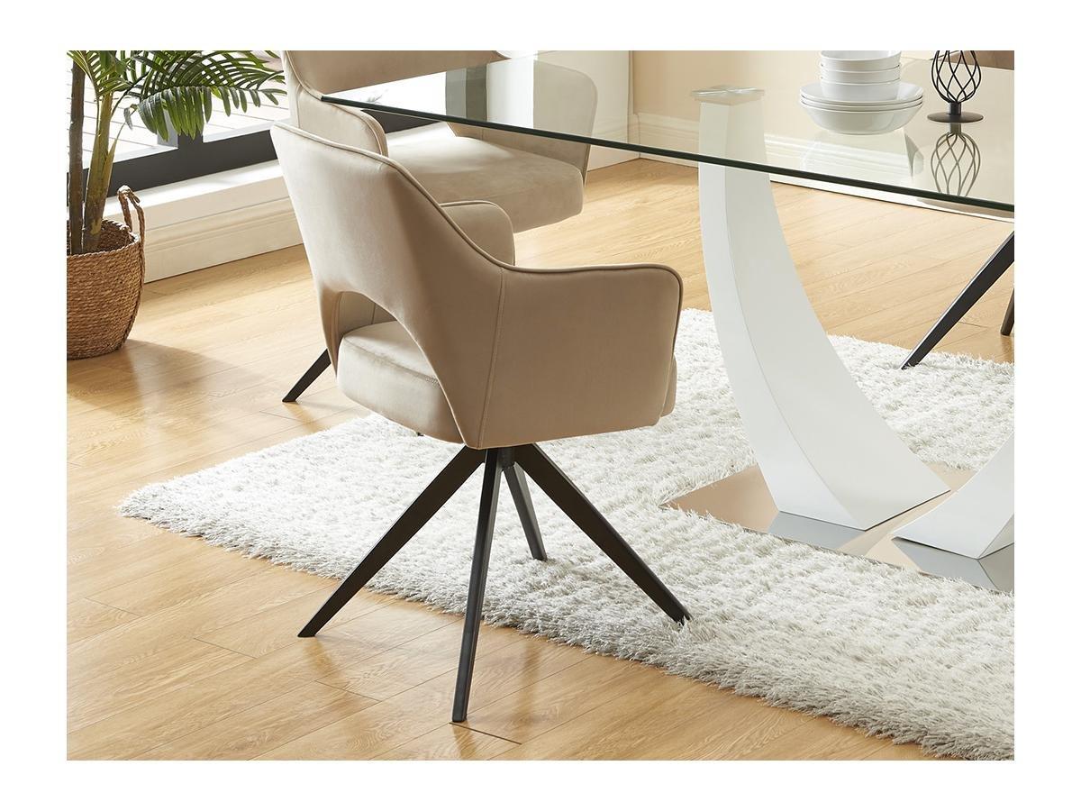 Vente-unique Lot de 2 chaises pivotantes avec accoudoirs en velours et métal noir - Beige - KONYA  