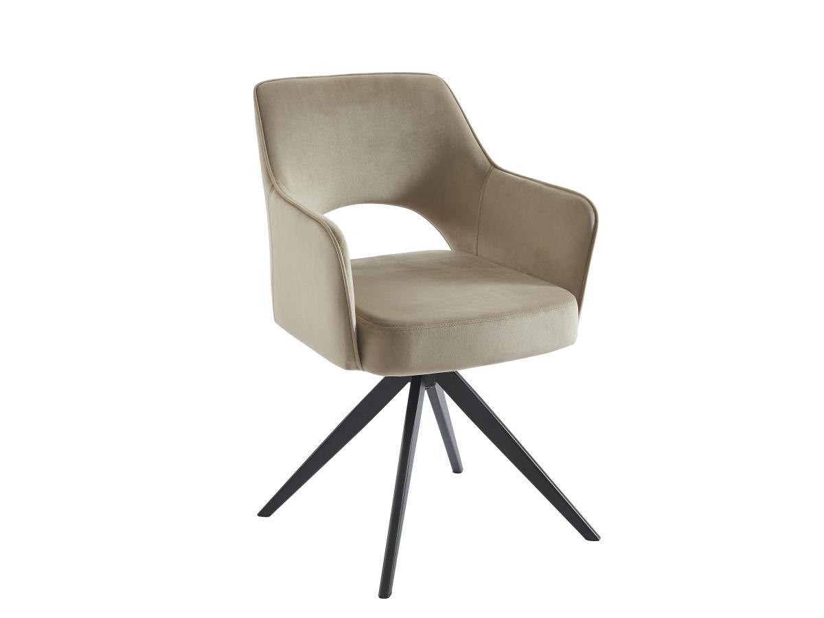 Vente-unique Sedia girevole con braccioli in Velluto e Metallo Nero Beige - Lotto di 2 - KONYA  